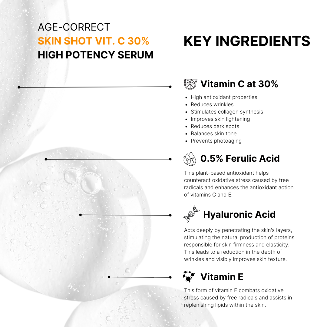 Siero Viso Vitamina C 30% con Acido Ialuronico e Vitamina E – 15 ml