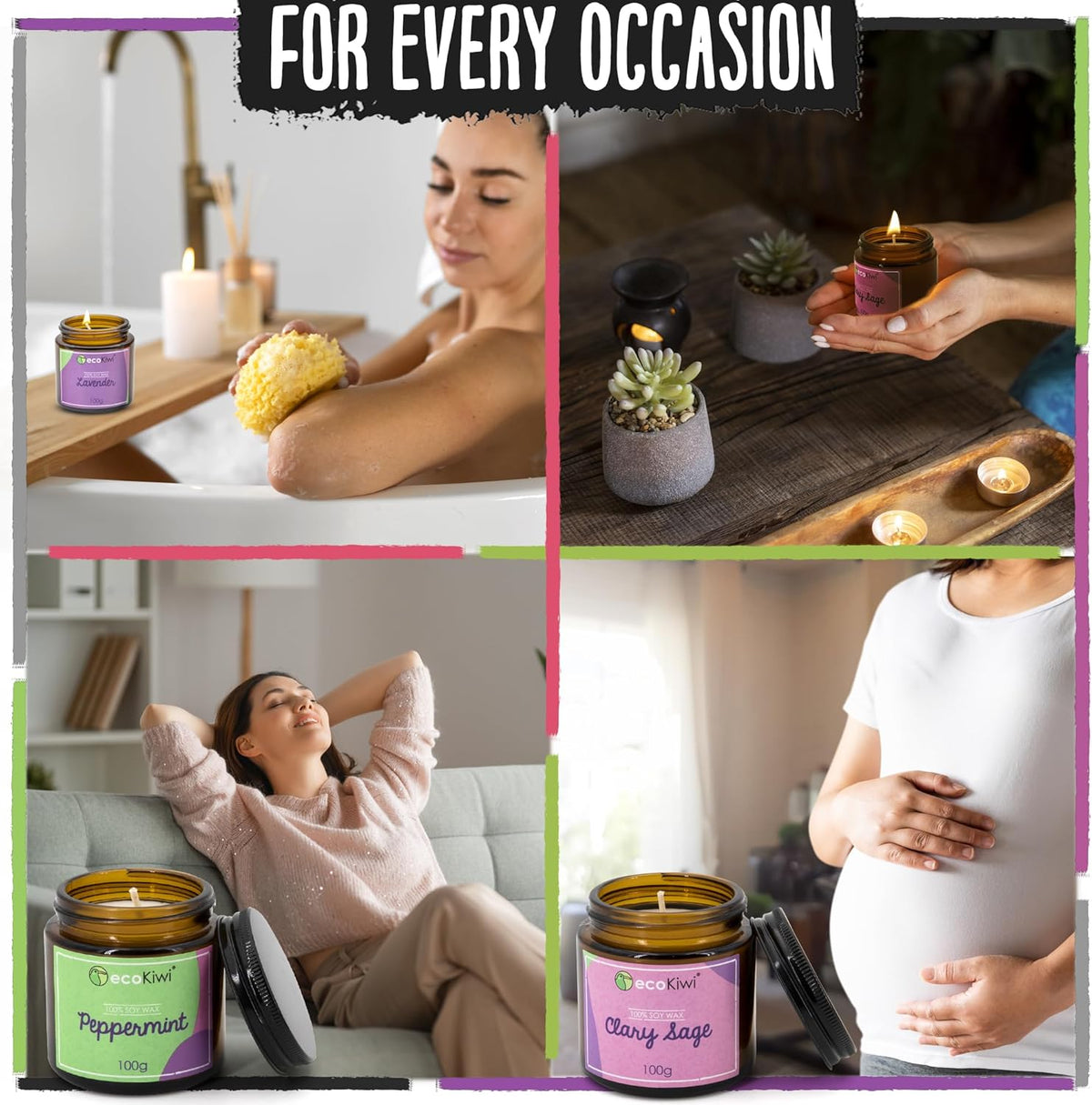 Trio di Candele Naturali in Cera di Soia – Lavanda, Menta & Salvia