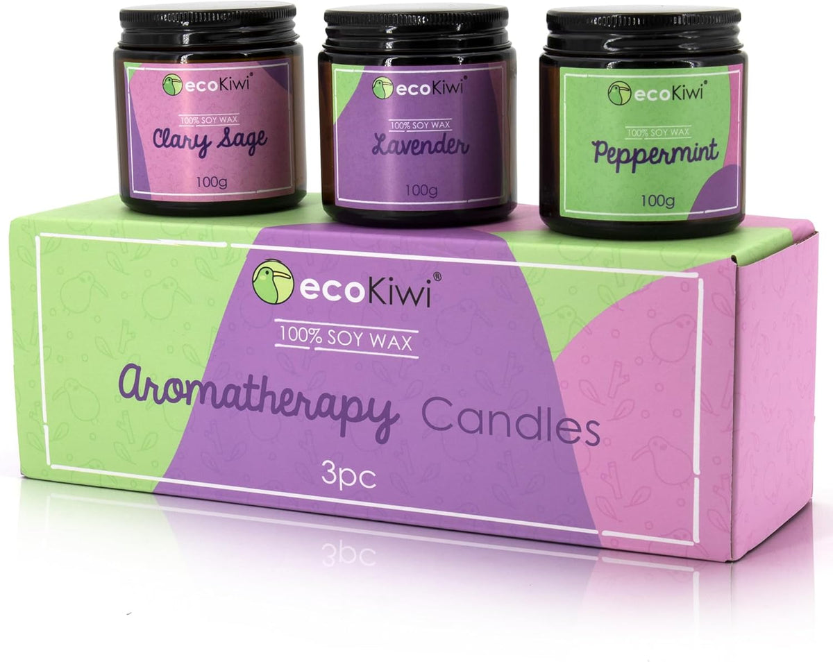 Trio di Candele Naturali in Cera di Soia – Lavanda, Menta & Salvia