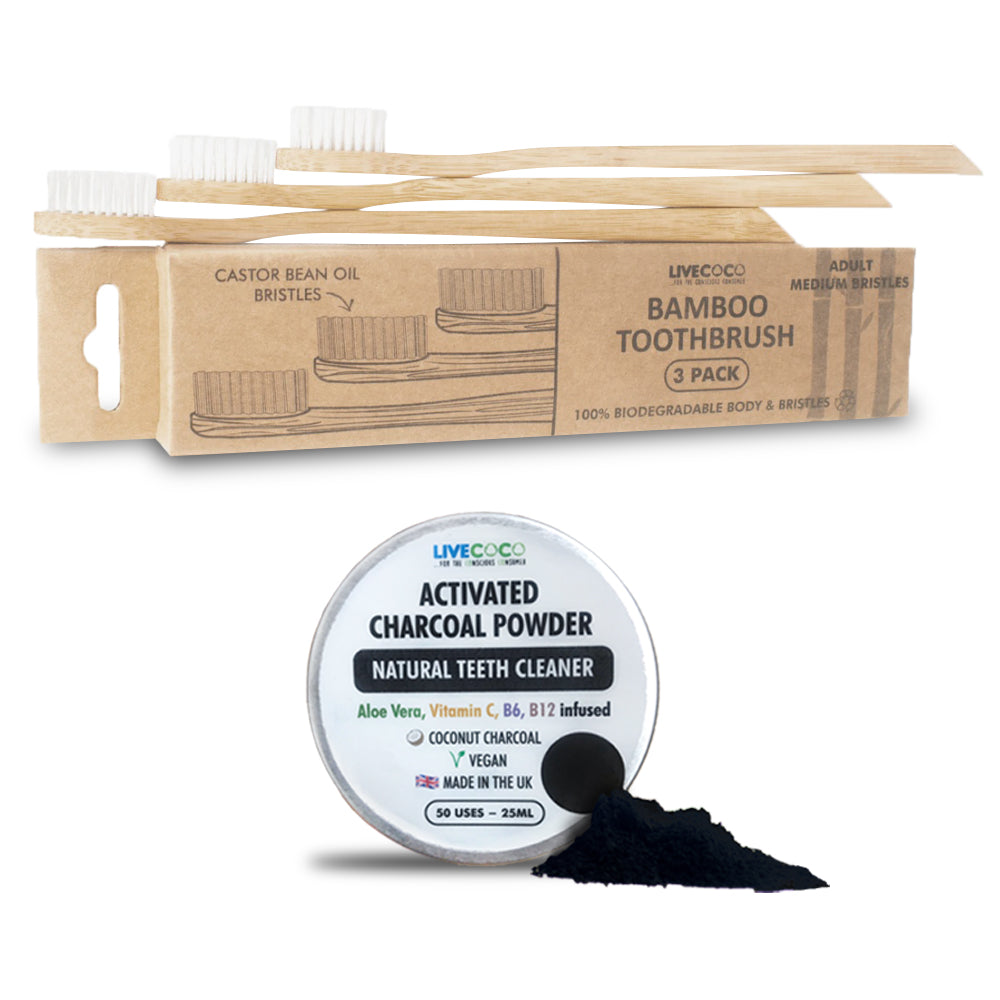 Kit Igiene Orale al Carbone Attivo LiveCoco – Polvere + Spazzolini