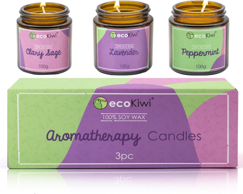 Trio di Candele Naturali in Cera di Soia – Lavanda, Menta & Salvia