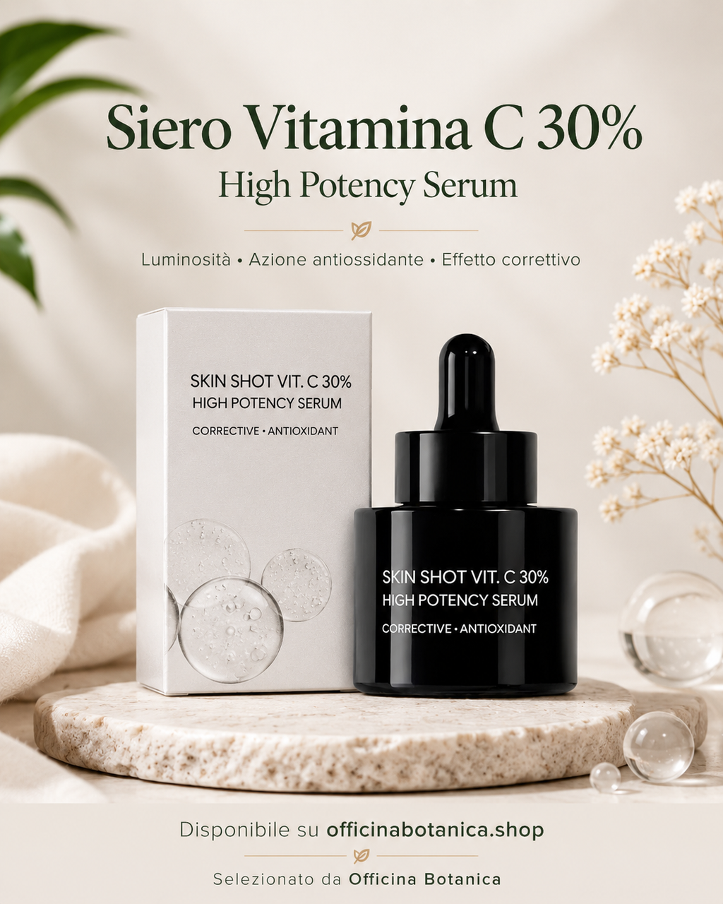 Siero Viso Vitamina C 30% con Acido Ialuronico e Vitamina E – 15 ml